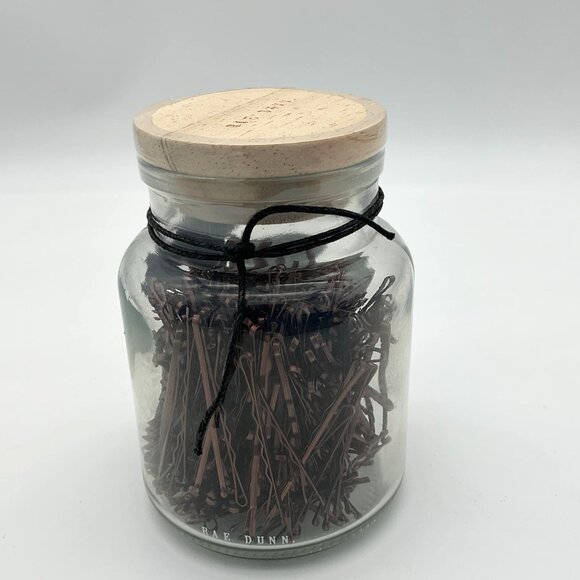 Ray Dunn Hair Styling Pins Glass Jar Wood Logo Lid 300 Bobby Pins NIP - Picture 2 of 4